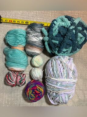 2 Lb Assorted Multicolor Yarn Bundle, Unbranded, Various Weights and Textures